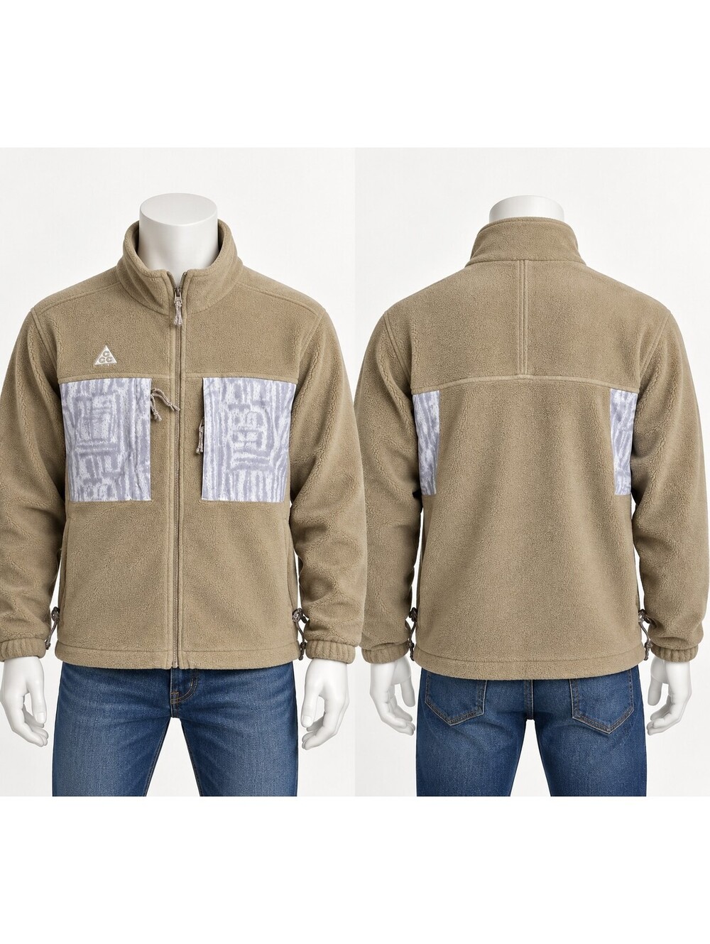 Nike ACG Beige Fleece Jacket with White Patterned Accents, L